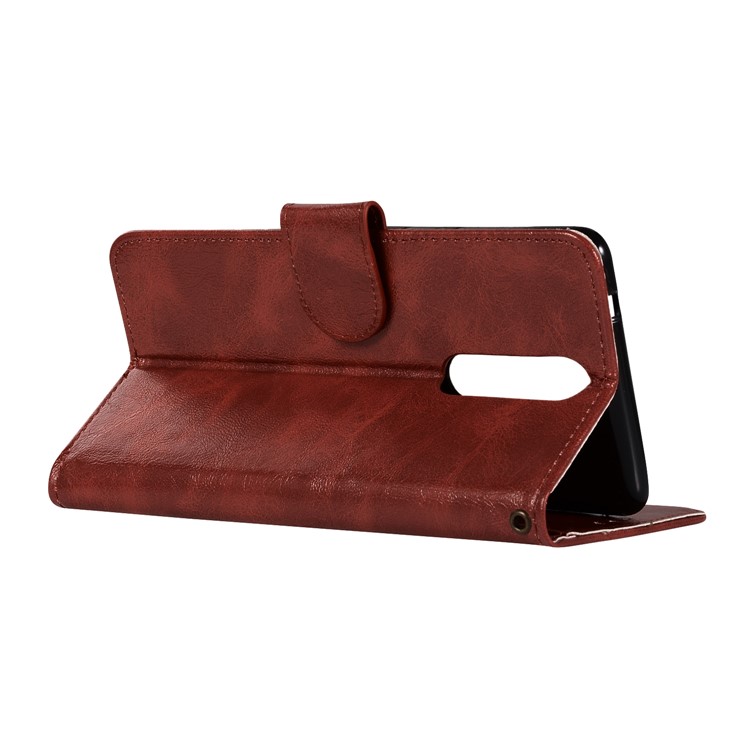 Premium Vintage Leather Wallet Cover with Stand for Nokia 8 - Wine Red-6