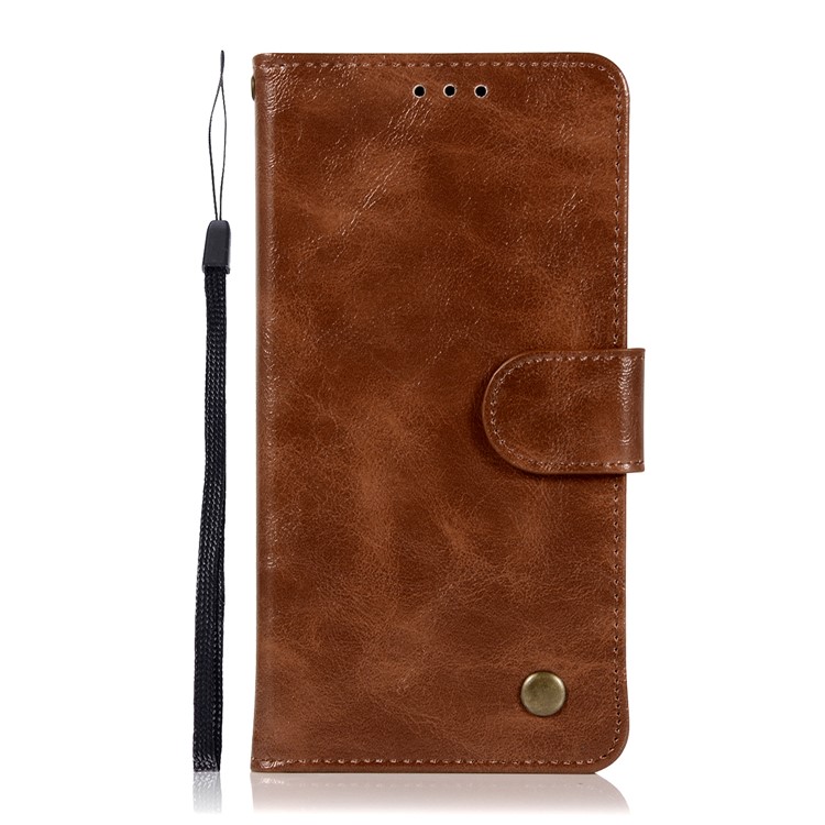 Premium Vintage Leather Wallet Protection Case for Nokia 8 - Coffee-2