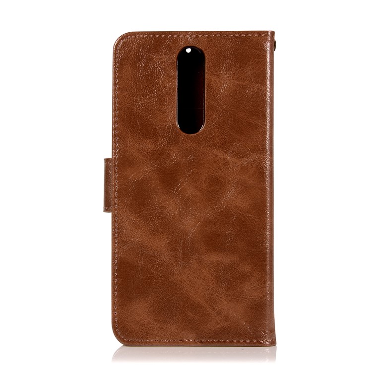 Premium Vintage Leather Wallet Protection Case for Nokia 8 - Coffee-3