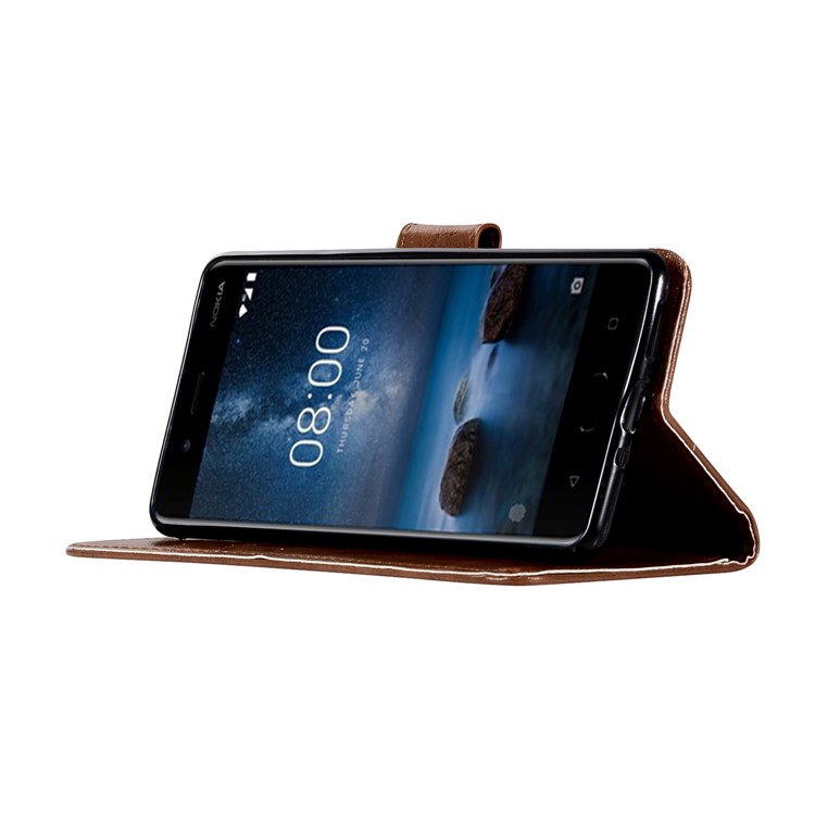 Premium Vintage Leather Wallet Protection Case for Nokia 8 - Coffee-5