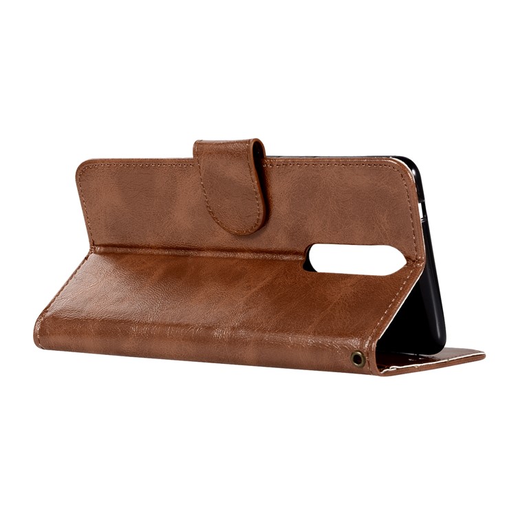 Premium Vintage Leather Wallet Protection Case for Nokia 8 - Coffee-6