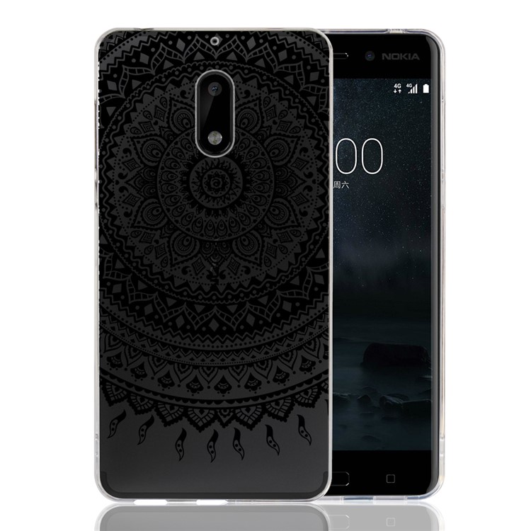 For Nokia 6 Mandala Pattern PC Back + TPU Edge Mobile Case - Black-1