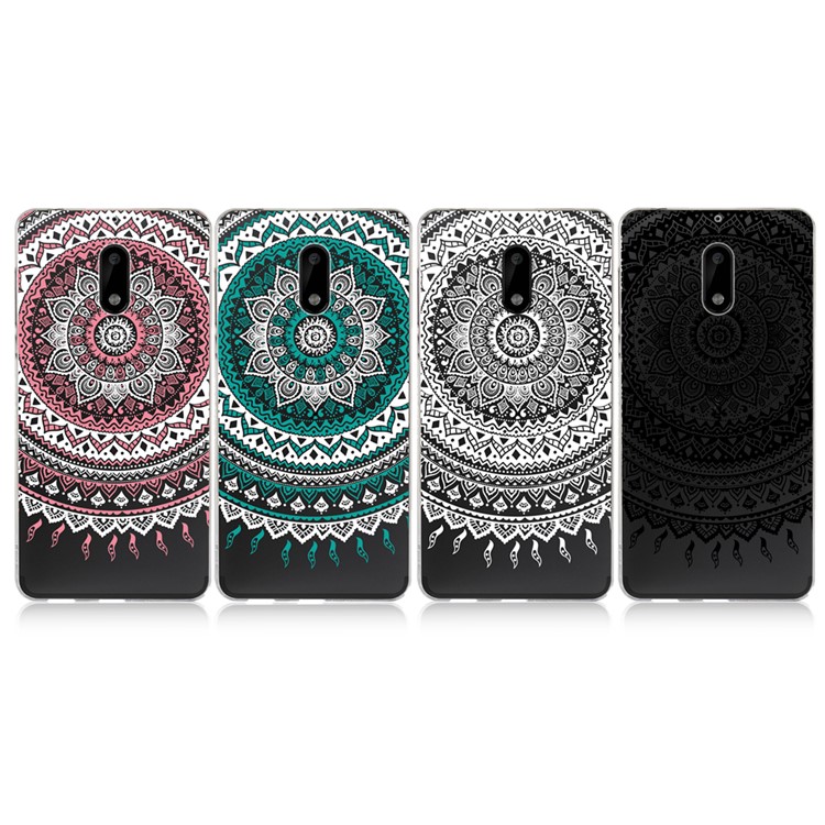 For Nokia 6 Mandala Pattern PC Back + TPU Edge Mobile Case - Black-6