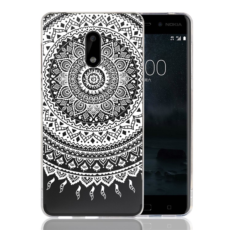 For Nokia 6 Mandala Pattern PC Back + TPU Edge Cell Phone Cover - White-1