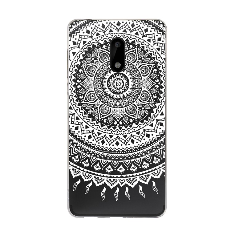 For Nokia 6 Mandala Pattern PC Back + TPU Edge Cell Phone Cover - White-2