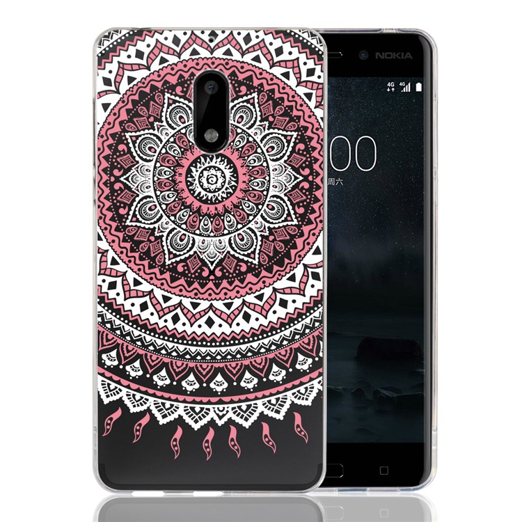 For Nokia 6 Mandala Pattern PC Back + TPU Edge Protective Casing - Pink-1