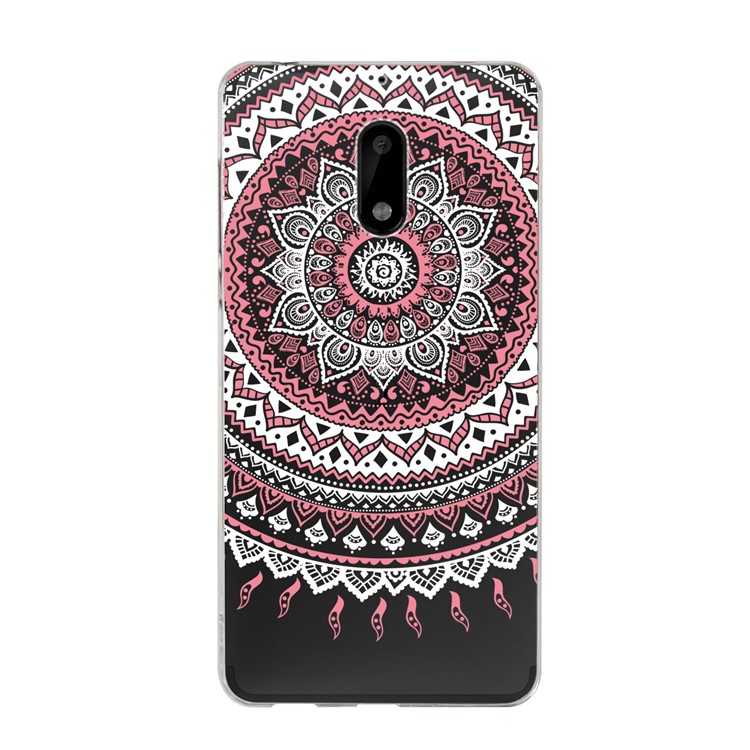 For Nokia 6 Mandala Pattern PC Back + TPU Edge Protective Casing - Pink-2
