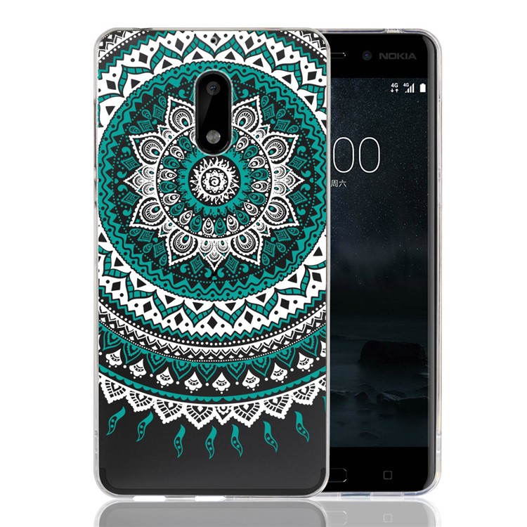 Mandala Pattern PC Back + TPU Edge Phone Cover Accessory for Nokia 6 - Cyan-1