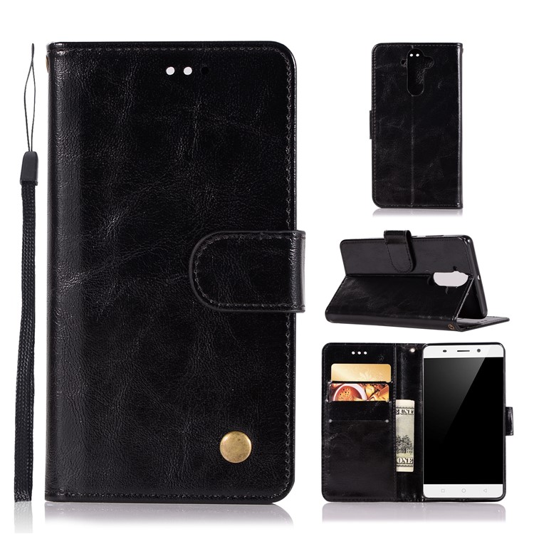 Premium Vintage PU Leather Wallet Stand Phone Case for Nokia 9 / 8 Sirocco with Strap - Black-1