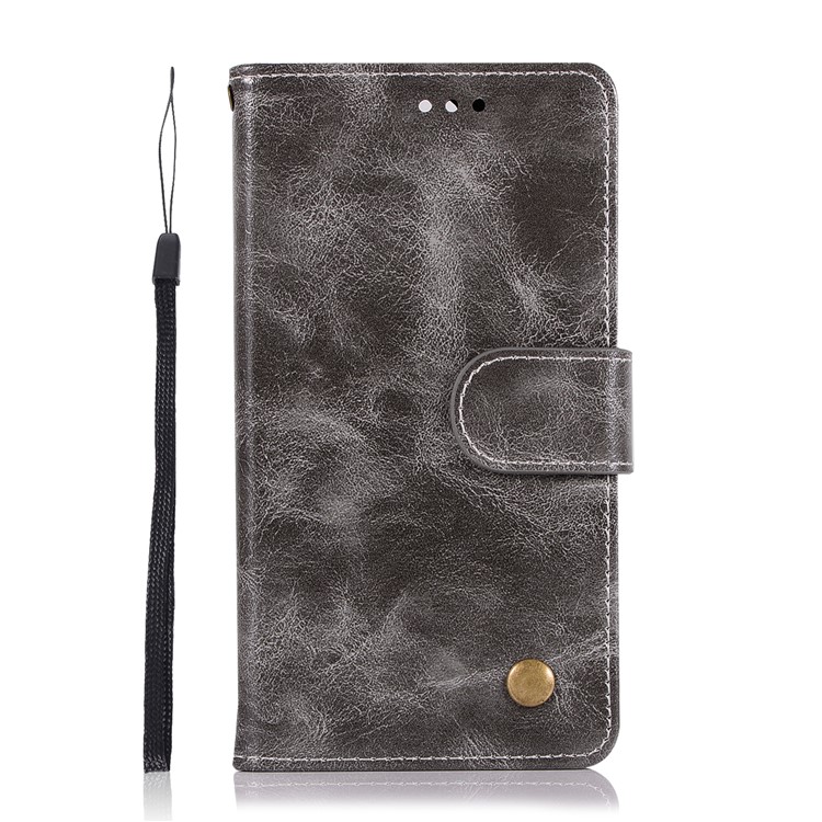 Premium Vintage PU Leather Wallet Stand Phone Cover for Nokia 9 / 8 Sirocco with Strap - Grey-2