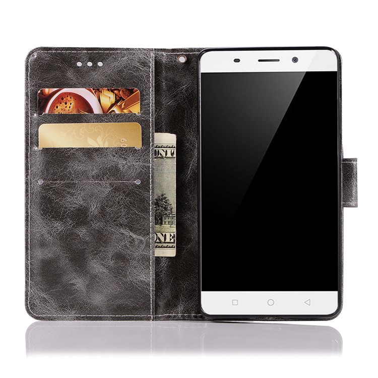 Premium Vintage PU Leather Wallet Stand Phone Cover for Nokia 9 / 8 Sirocco with Strap - Grey-4