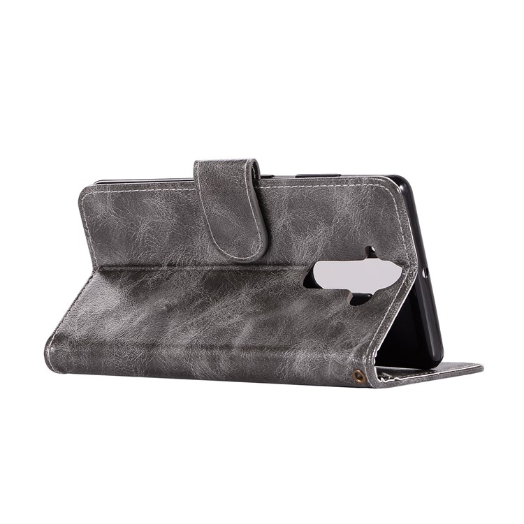 Premium Vintage PU Leather Wallet Stand Phone Cover for Nokia 9 / 8 Sirocco with Strap - Grey-6