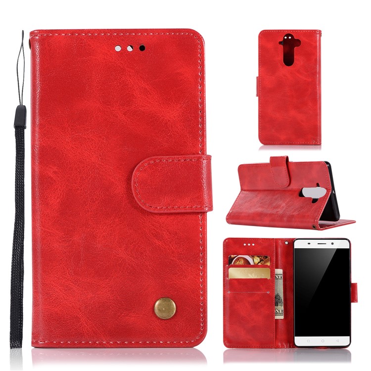 Premium Vintage PU Leather Wallet Stand Phone Shell for Nokia 9 / 8 Sirocco with Strap - Red-1
