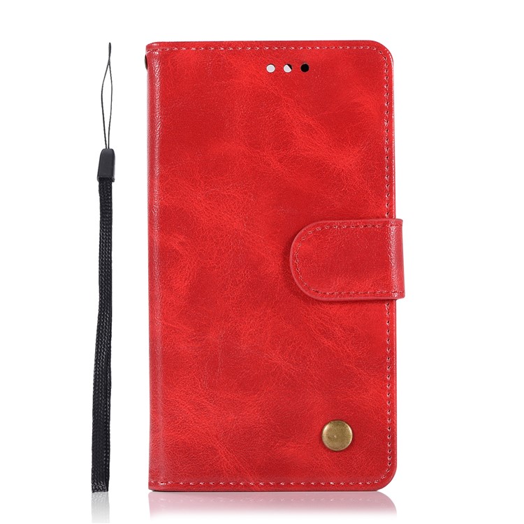 Premium Vintage PU Leather Wallet Stand Phone Shell for Nokia 9 / 8 Sirocco with Strap - Red-2