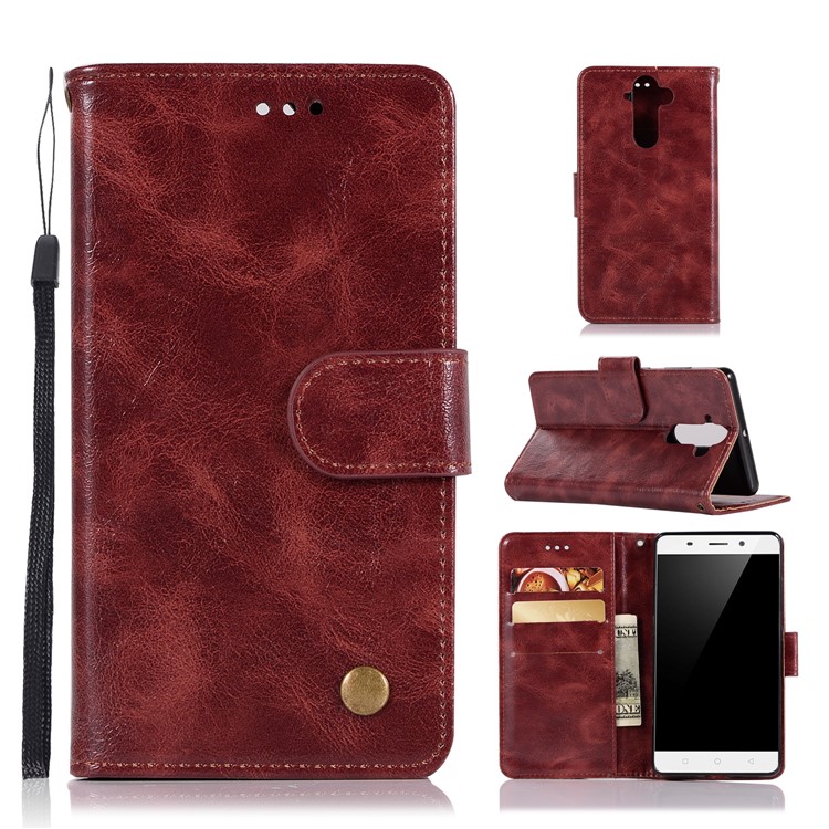 Premium Vintage PU Leather Wallet Stand Mobile Cover for Nokia 9 / 8 Sirocco with Strap - Wine Red-1