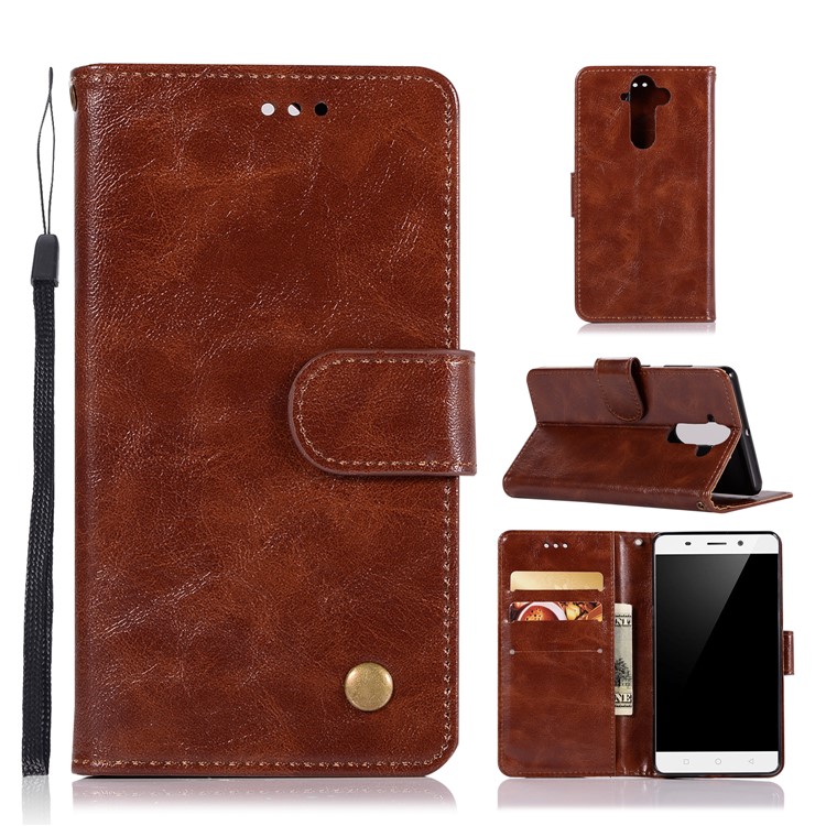 Premium Vintage PU Leather Wallet Stand Phone Casing for Nokia 9 / 8 Sirocco with Strap - Coffee-1