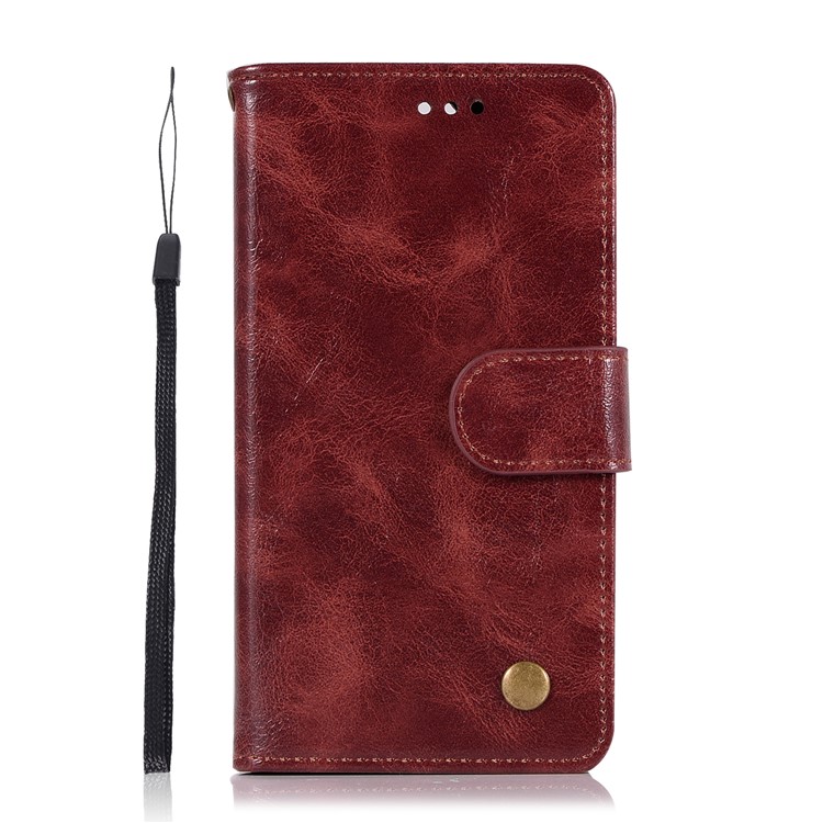 Premium Vintage PU Leather Wallet Stand Phone Casing for Nokia 9 / 8 Sirocco with Strap - Coffee-2