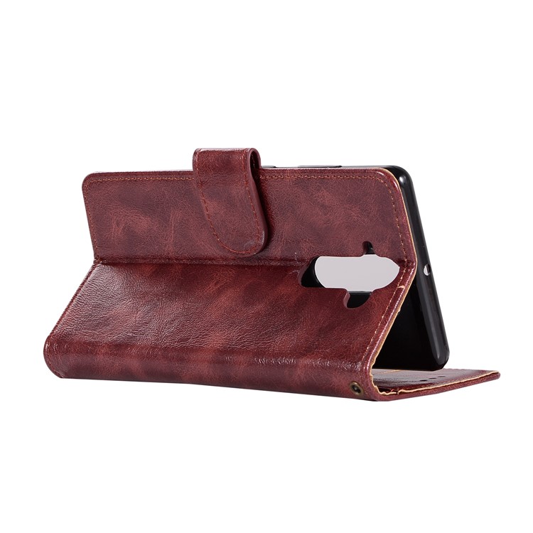 Premium Vintage PU Leather Wallet Stand Phone Casing for Nokia 9 / 8 Sirocco with Strap - Coffee-6