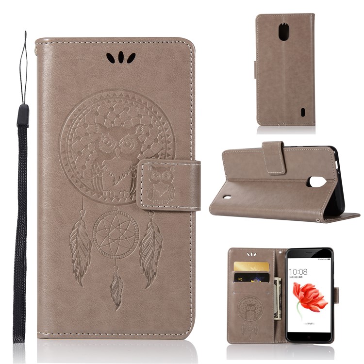 Imprint Owl Dream Catcher Pattern PU Leather Wallet Cover for Nokia 2 - Grey-1