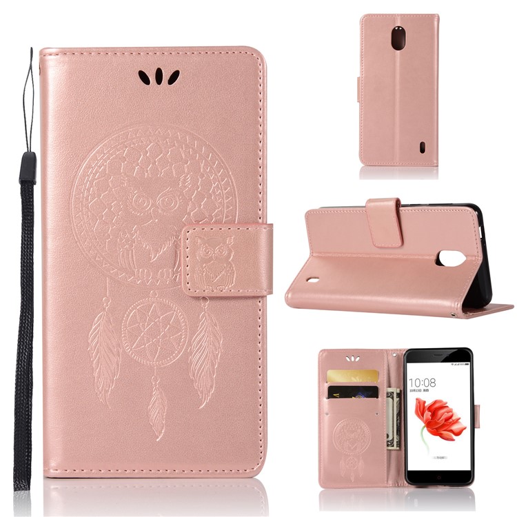 Imprint Owl Dream Catcher Pattern PU Leather Wallet Shell for Nokia 2 - Rose Gold-1