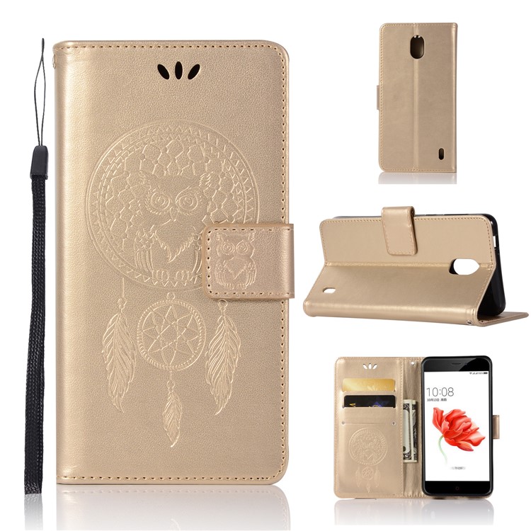 Imprint Owl Dream Catcher Pattern PU Leather Wallet Stand Case for Nokia 2 - Gold-1