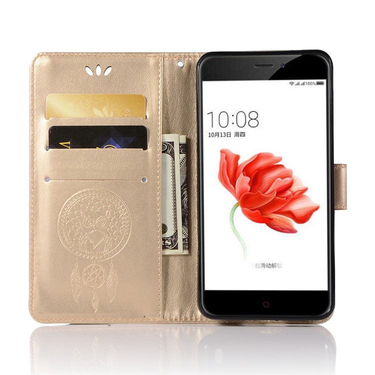 Imprint Owl Dream Catcher Pattern PU Leather Wallet Stand Case for Nokia 2 - Gold-4