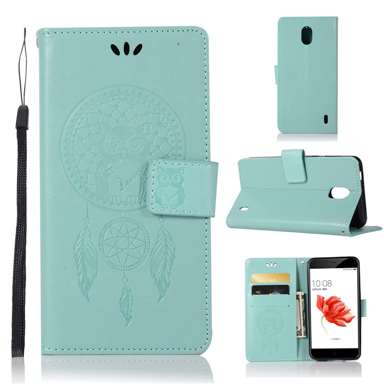 Imprint Owl Dream Catcher Pattern PU Leather Stand Wallet Phone Cover for Nokia 2 - Cyan-1