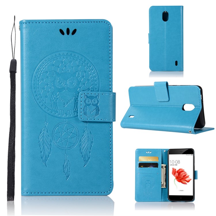 Imprint Owl Dream Catcher Pattern PU Leather Wallet Phone Shell with Stand for Nokia 2 - Blue-1