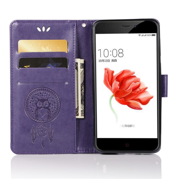 Imprint Owl Dream Catcher Pattern Card Holder Leather Protection Mobile Case for Nokia 2 - Purple-4