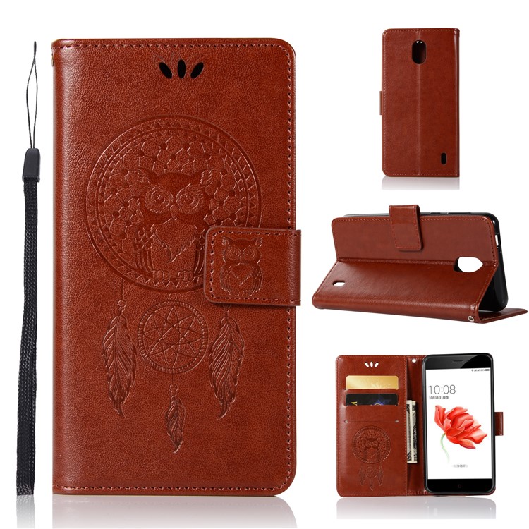 Imprint Owl Dream Catcher Pattern PU Leather Card Slots Phone Casing for Nokia 2 - Brown-1