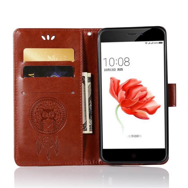Imprint Owl Dream Catcher Pattern PU Leather Card Slots Phone Casing for Nokia 2 - Brown-4
