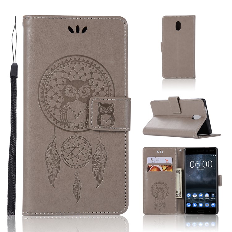 Imprint Owl Dream Catcher Pattern PU Leather Flip Stand Cell Phone Case for Nokia 3 - Grey-1