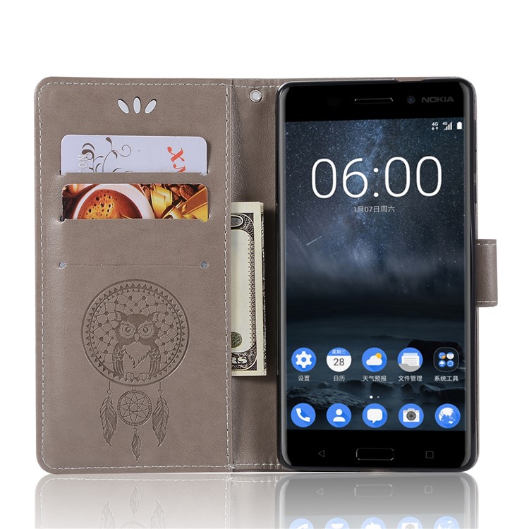 Imprint Owl Dream Catcher Pattern PU Leather Flip Stand Cell Phone Case for Nokia 3 - Grey-4