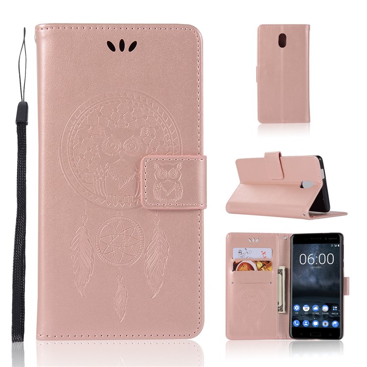 Imprint Owl Dream Catcher Pattern PU Leather Stand Wallet Phone Case for Nokia 3 - Rose Gold-1