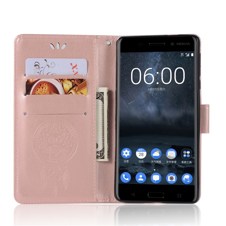 Imprint Owl Dream Catcher Pattern PU Leather Stand Wallet Phone Case for Nokia 3 - Rose Gold-4
