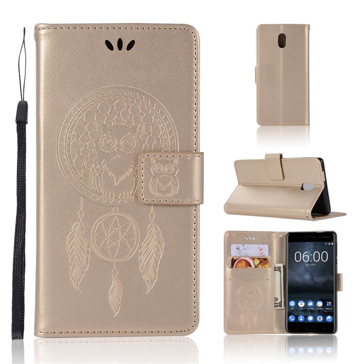 Imprint Owl Dream Catcher Pattern PU Leather Wallet Mobile Case with Stand for Nokia 3 - Gold-1