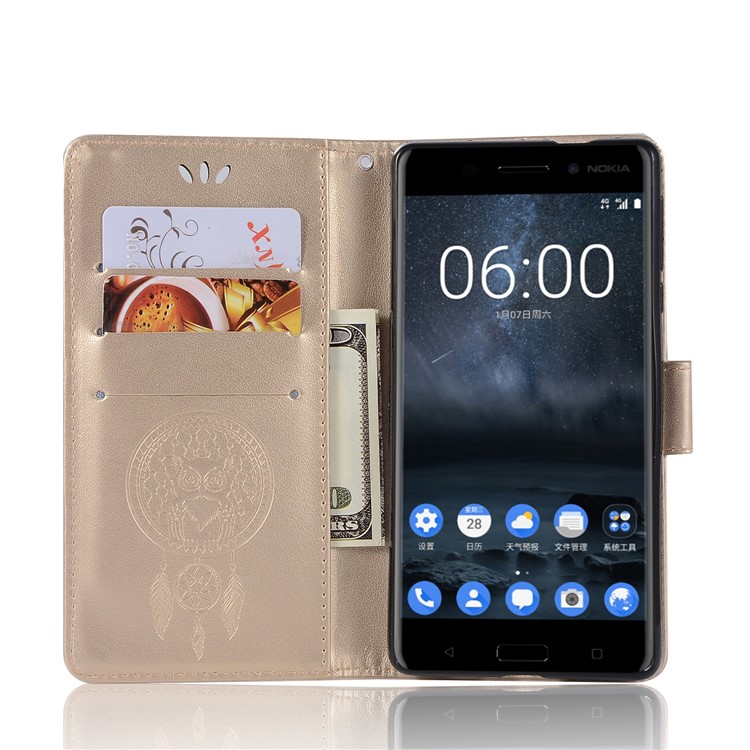 Imprint Owl Dream Catcher Pattern PU Leather Wallet Mobile Case with Stand for Nokia 3 - Gold-4