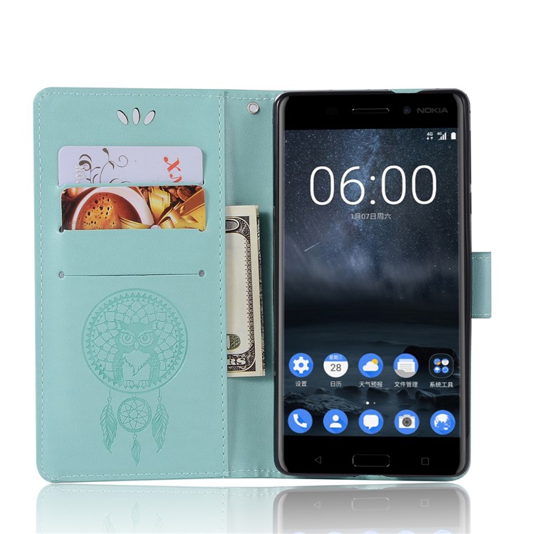 Imprint Owl Dream Catcher Pattern PU Leather Protection Cell Phone Cover for Nokia 3 - Cyan-4