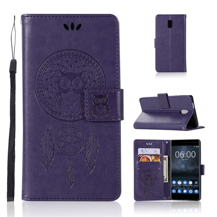 Imprint Owl Dream Catcher Pattern PU Leather Stand Wallet Protective Cover Shell for Nokia 3 - Purple-1