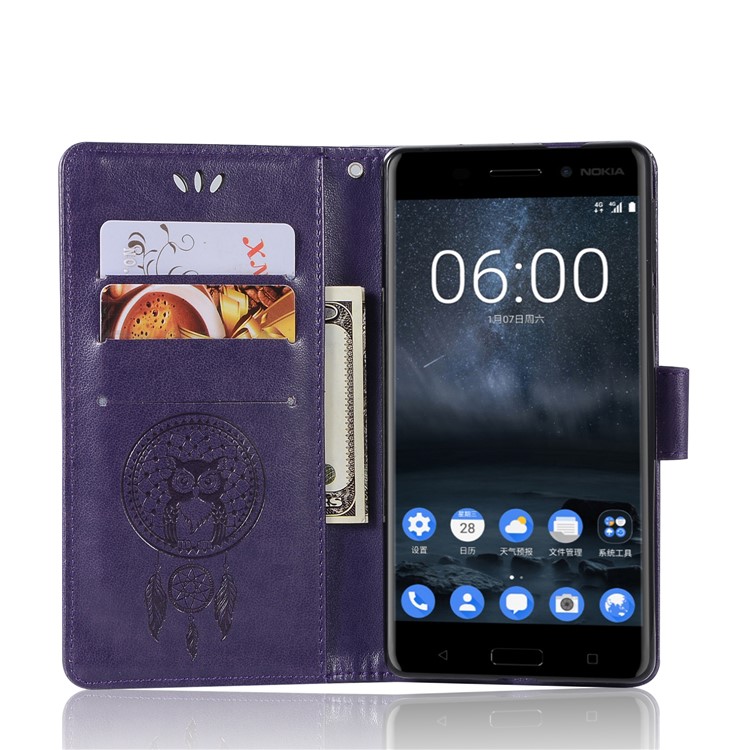Imprint Owl Dream Catcher Pattern PU Leather Stand Wallet Protective Cover Shell for Nokia 3 - Purple-4