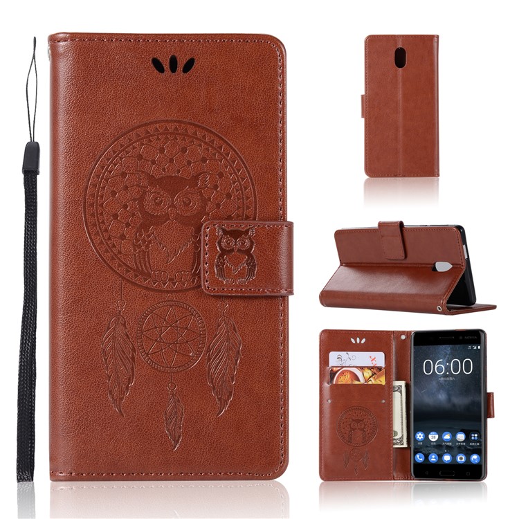 Imprint Owl Dream Catcher Pattern PU Leather Cover with Stand for Nokia 3 - Brown-1