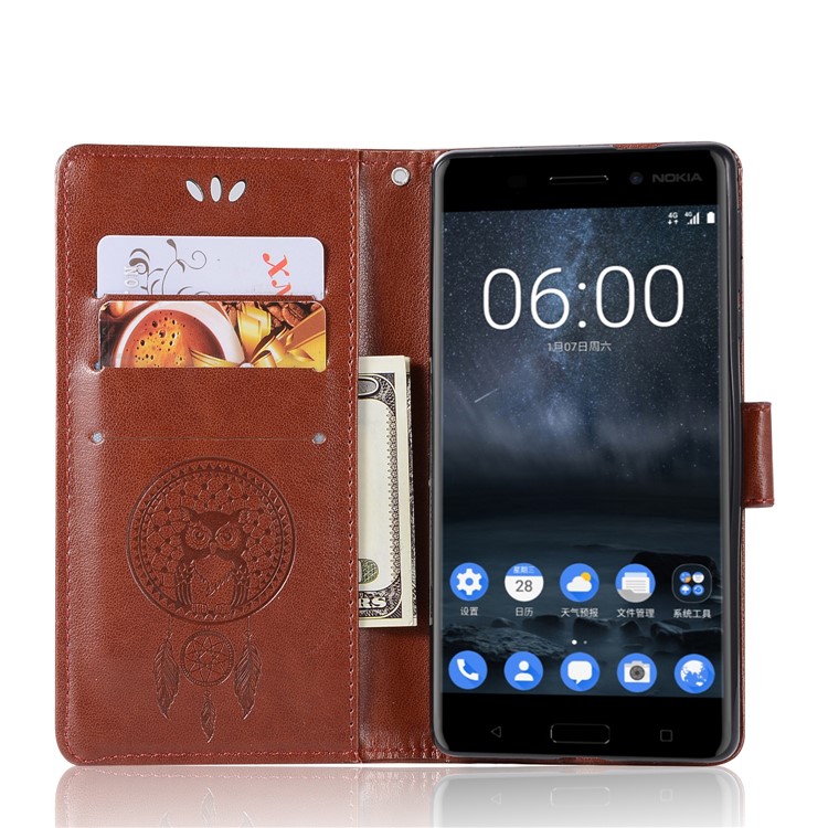 Imprint Owl Dream Catcher Pattern PU Leather Cover with Stand for Nokia 3 - Brown-4