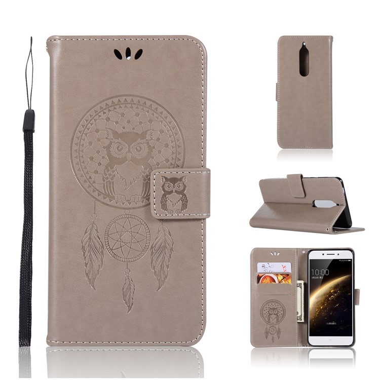 For Nokia 5 Imprint Owl Dream Catcher Pattern PU Leather Protection Wallet Cover - Grey-1