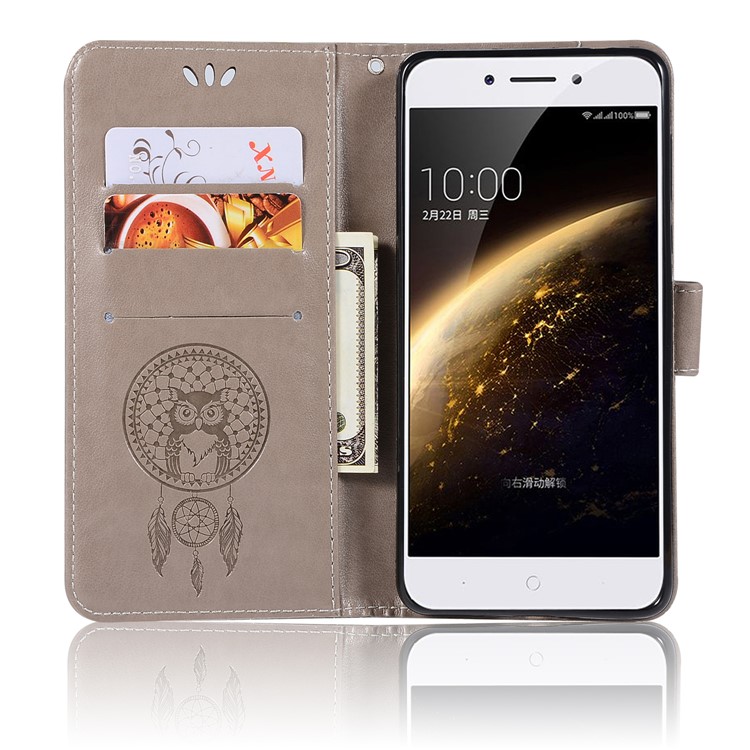 For Nokia 5 Imprint Owl Dream Catcher Pattern PU Leather Protection Wallet Cover - Grey-4