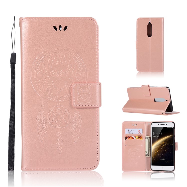 For Nokia 5 Imprint Owl Dream Catcher Pattern PU Leather Protection Wallet Shell - Rose Gold-1