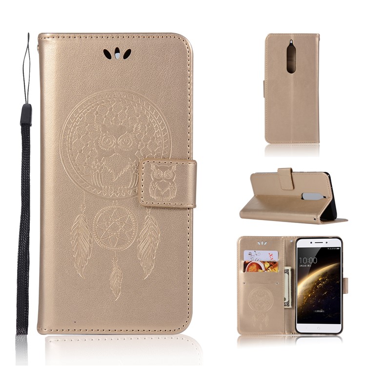 For Nokia 5 Imprint Owl Dream Catcher Pattern PU Leather Flip Stand Wallet Phone Case - Gold-1