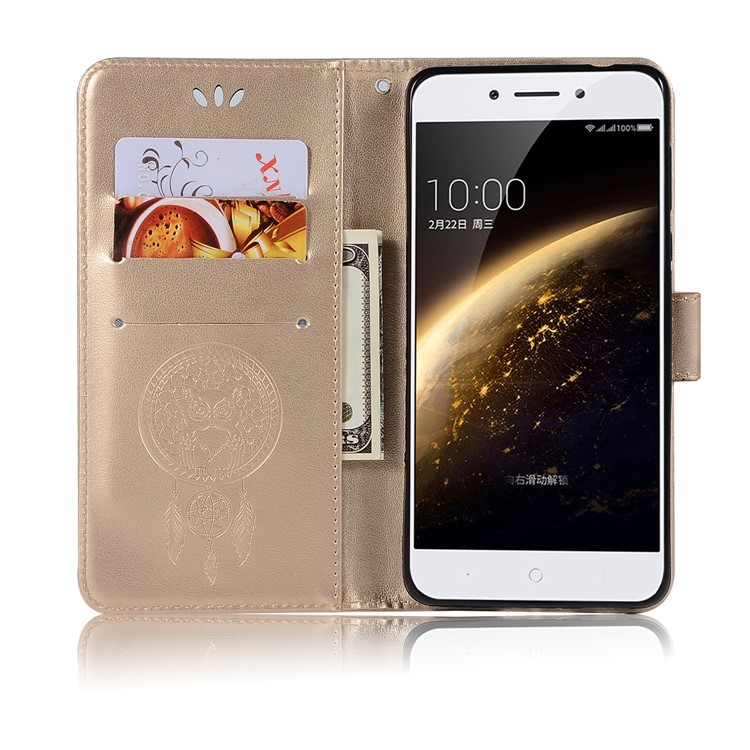 For Nokia 5 Imprint Owl Dream Catcher Pattern PU Leather Flip Stand Wallet Phone Case - Gold-4