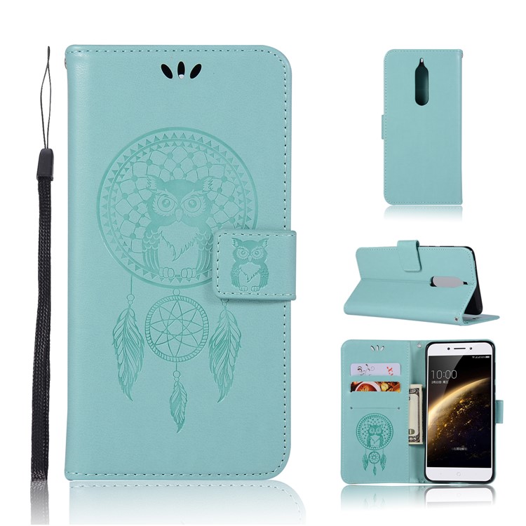 For Nokia 5 Imprint Owl Dream Catcher Pattern PU Leather Wallet Cover Shell with Stand - Cyan-1