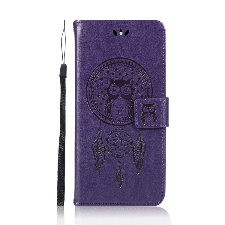 For Nokia 5 Imprint Owl Dream Catcher Pattern PU Leather Phone Case Accessory with Card Holder - Purple-2