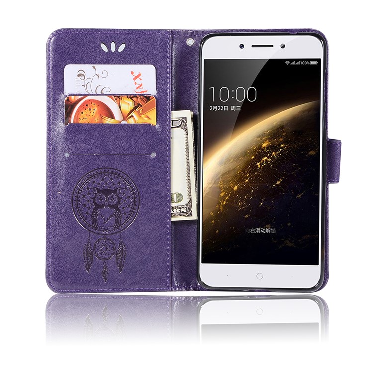 For Nokia 5 Imprint Owl Dream Catcher Pattern PU Leather Phone Case Accessory with Card Holder - Purple-4